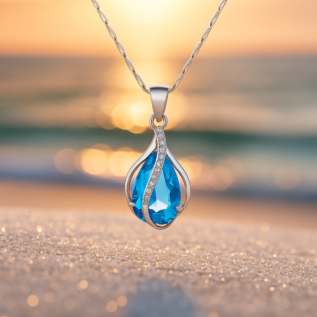 Goccia di luce - collana con zirconi blu e finiture in argento