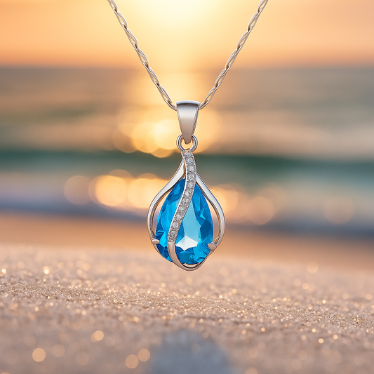 Goccia di luce - collana con zirconi blu e finiture in argento