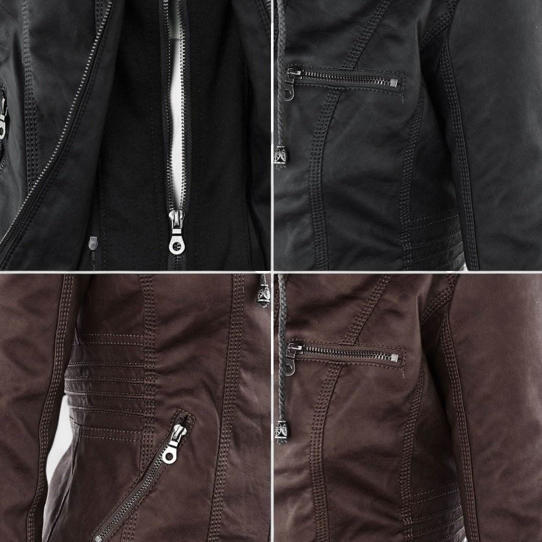 Pia - Giacca moderna in pelle con cappuccio