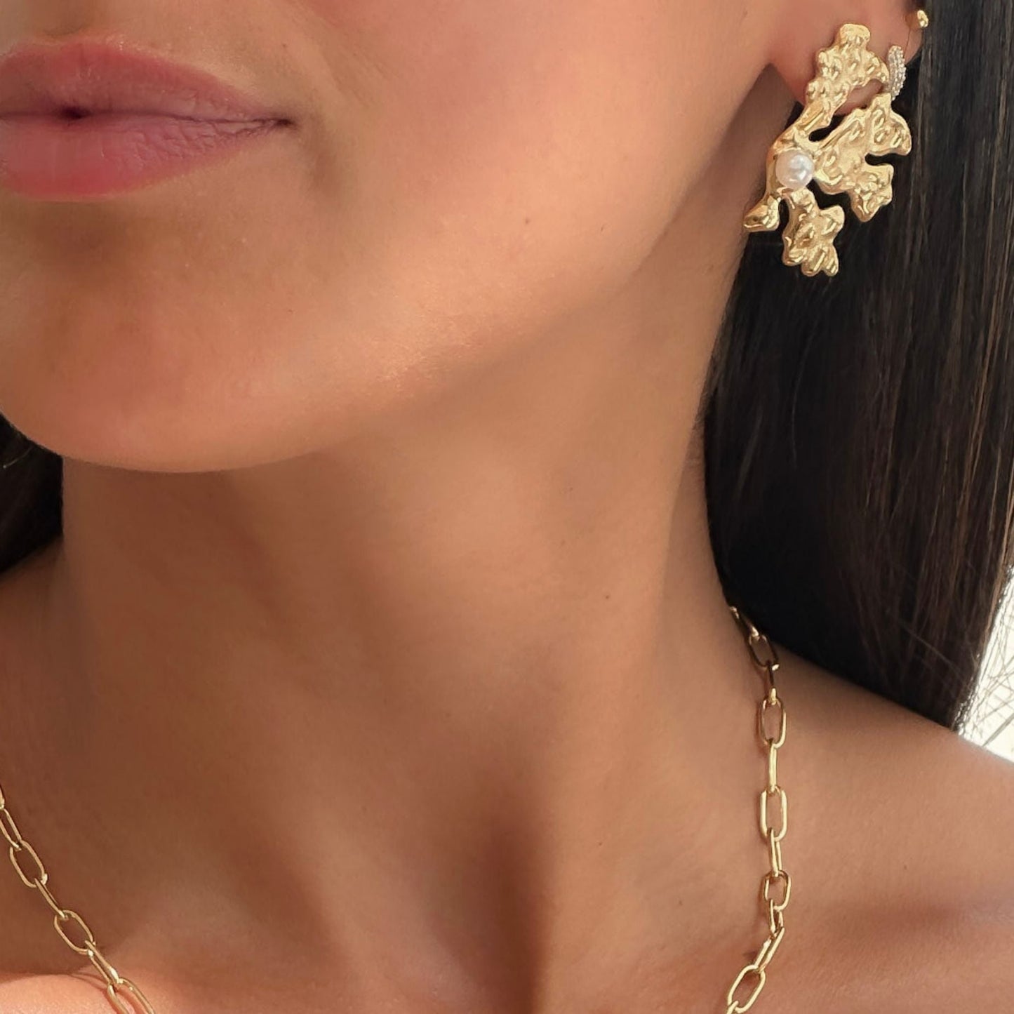 Zeina Pearl Coral Earrings