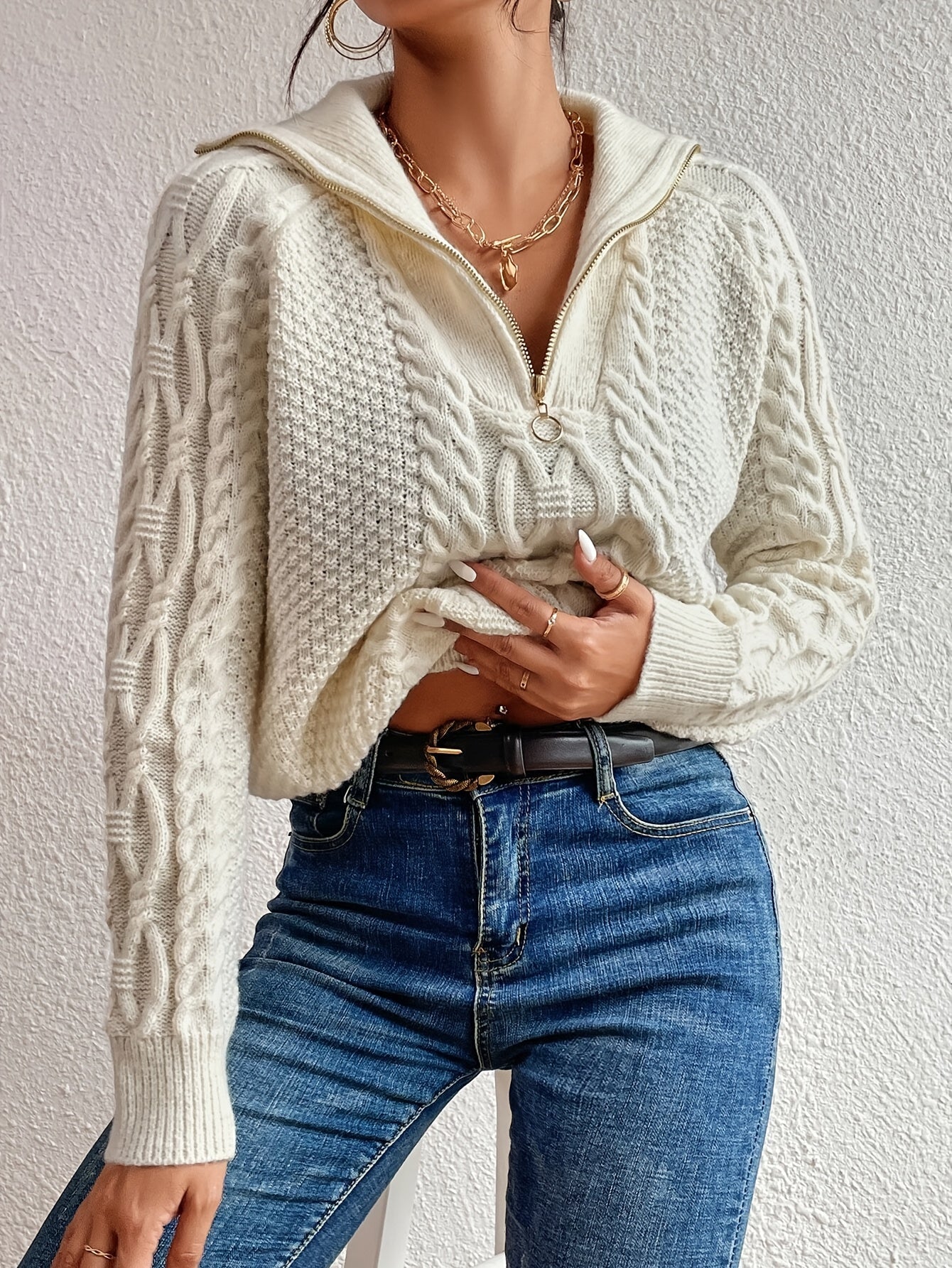 Harlow – Maglione a Treccia con Collo Zip