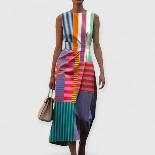 Tiffany ™️ – Abito a righe multicolor senza maniche
