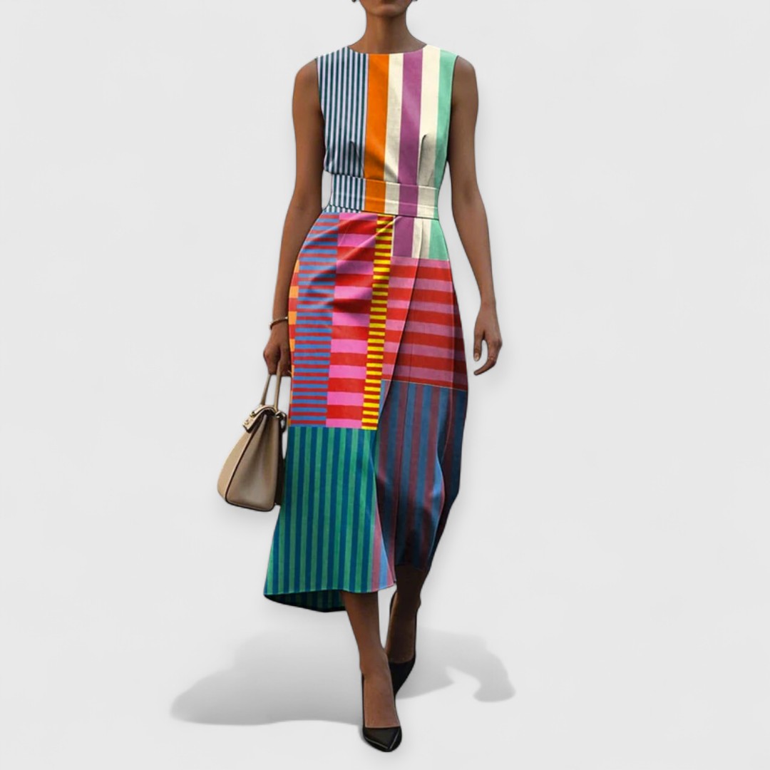 Tiffany ™️ – Abito a righe multicolor senza maniche
