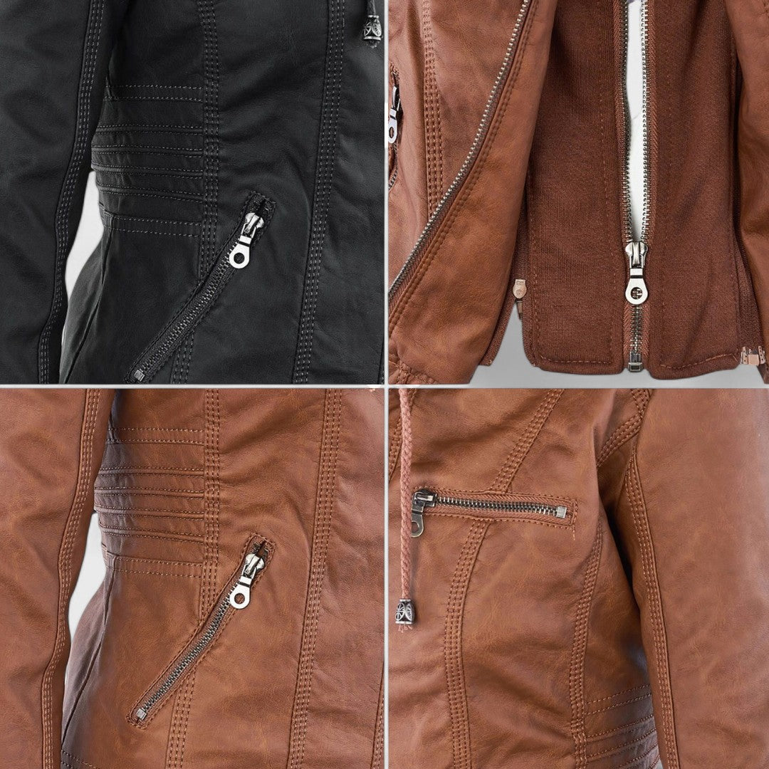 Pia - Giacca moderna in pelle con cappuccio