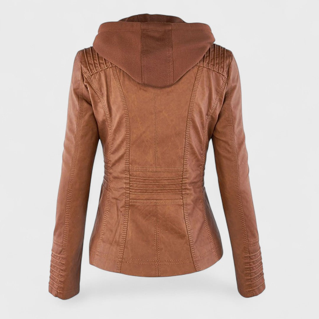 Pia - Giacca moderna in pelle con cappuccio
