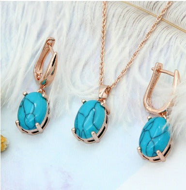 Orecchini vintage + collana con pietra turchese